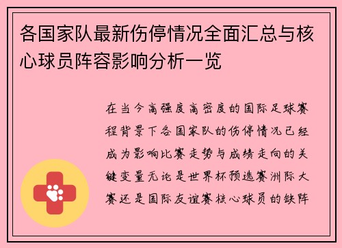 各国家队最新伤停情况全面汇总与核心球员阵容影响分析一览